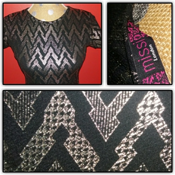 Miss London Gold Foil Print Midi Dress (10) - Picture 3 of 3